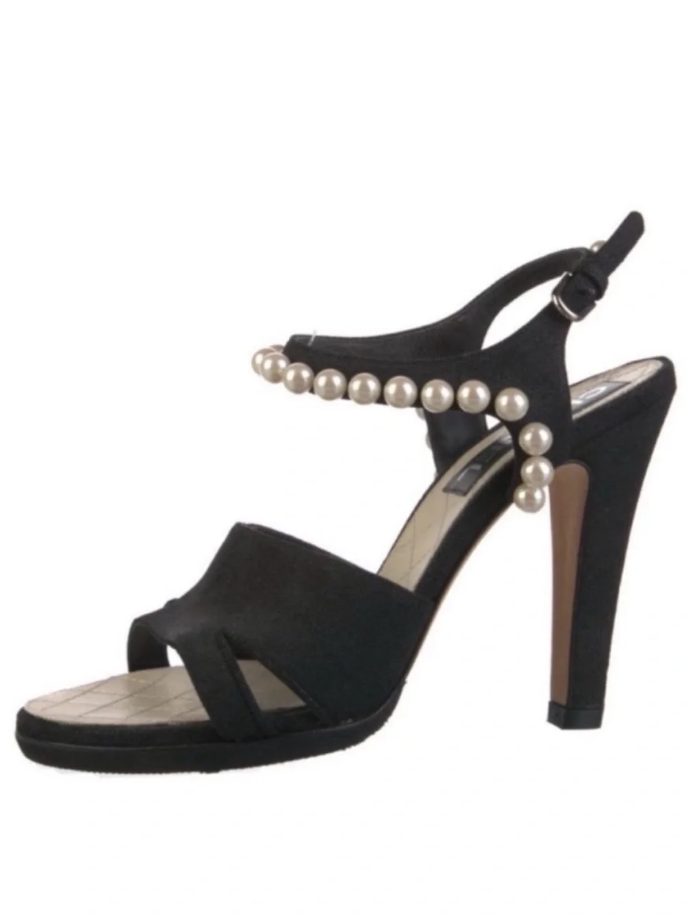 CHANEL 2014 Runway Black Suede Faux Pearl CC Slingback Sandals NWOT